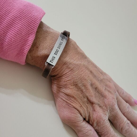 Brown Leather Bracelet This Too Shall Pass Message - Picture 3 of 9